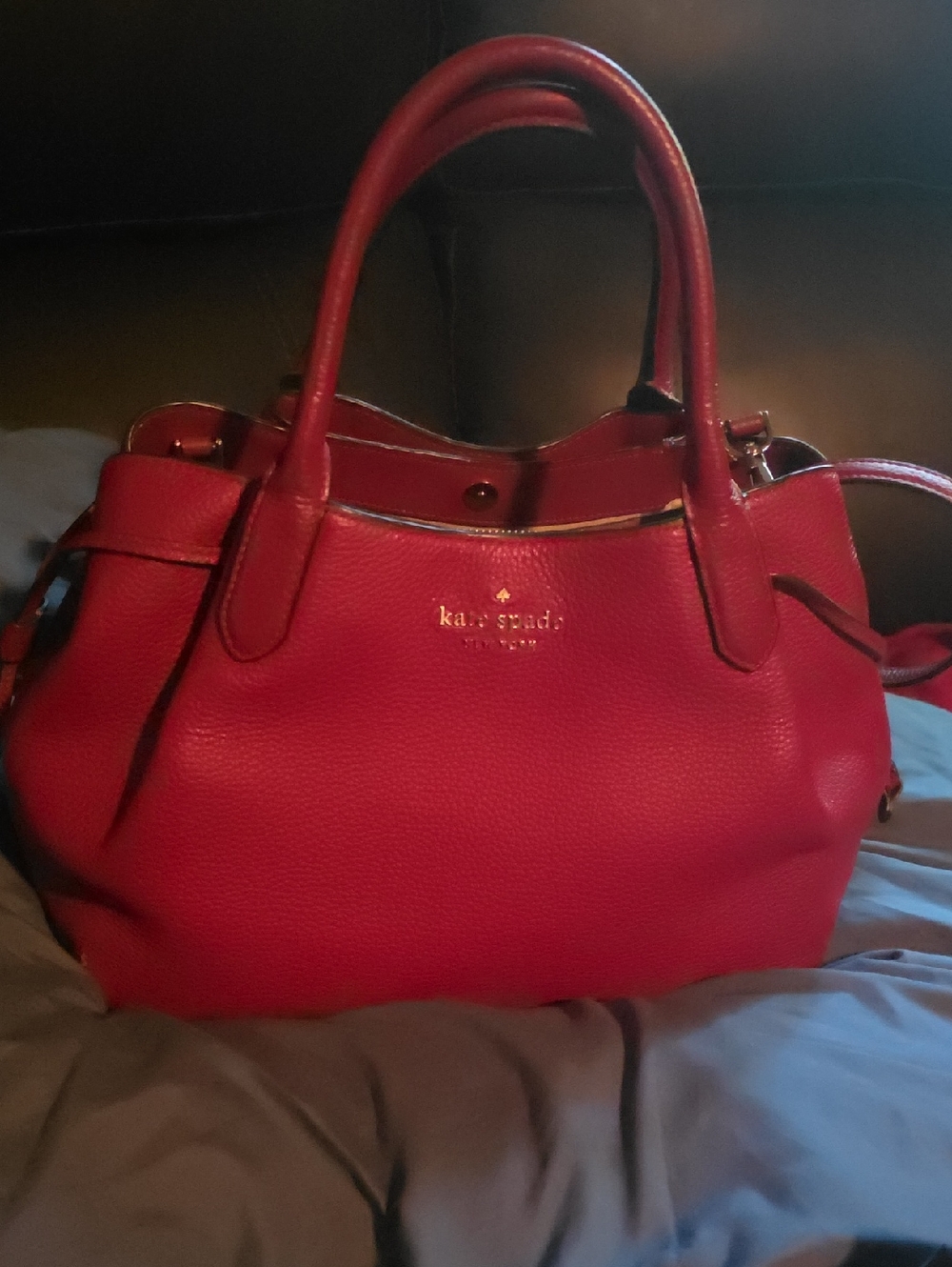 kate spade Pebbled Leather Red Tote with Double Handles